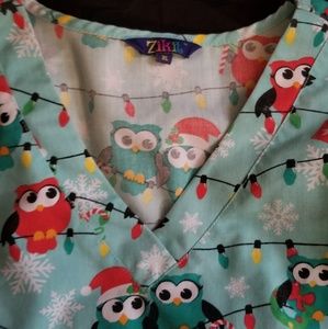 Christmas Owl Scrub Top